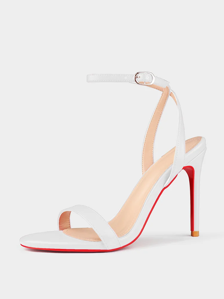 100mm Women's Round Toe Sandals Stiletto Red Bottom High Heels Ankle Strap Matte Shoes