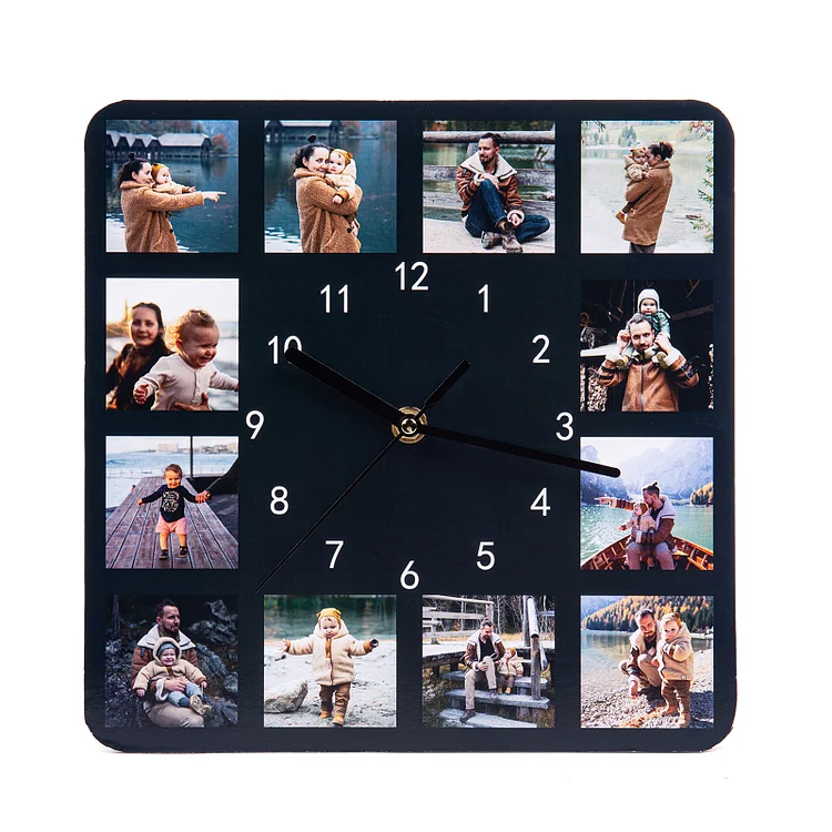 Personalized Photo Wall Clock with 12 Photos Gifts for Family