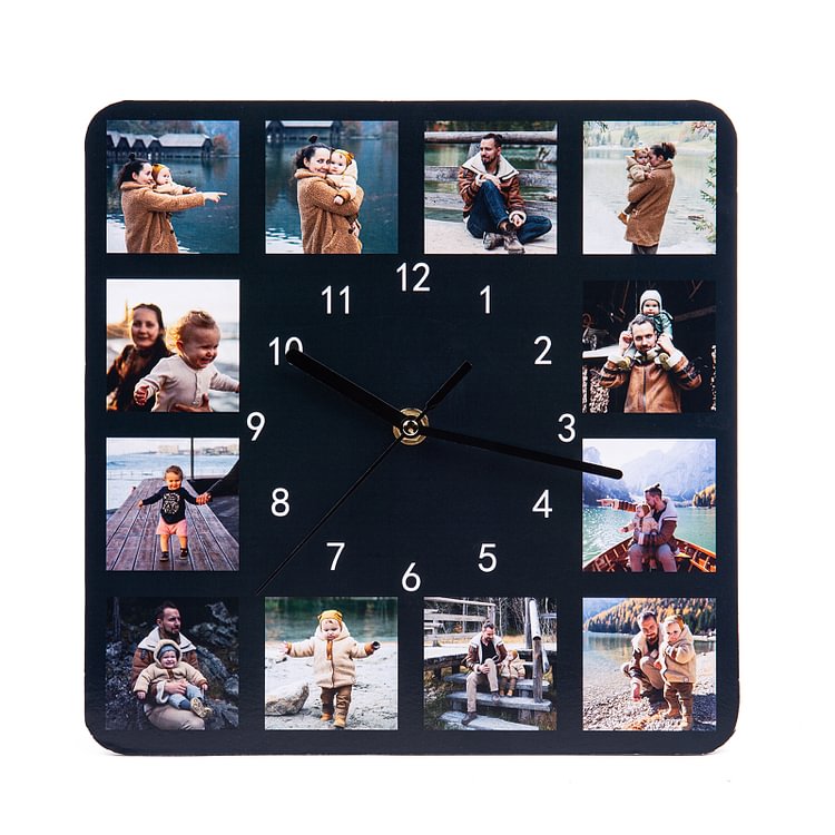Personalized Engraved 12 Photo Square Family Love Wall Clock