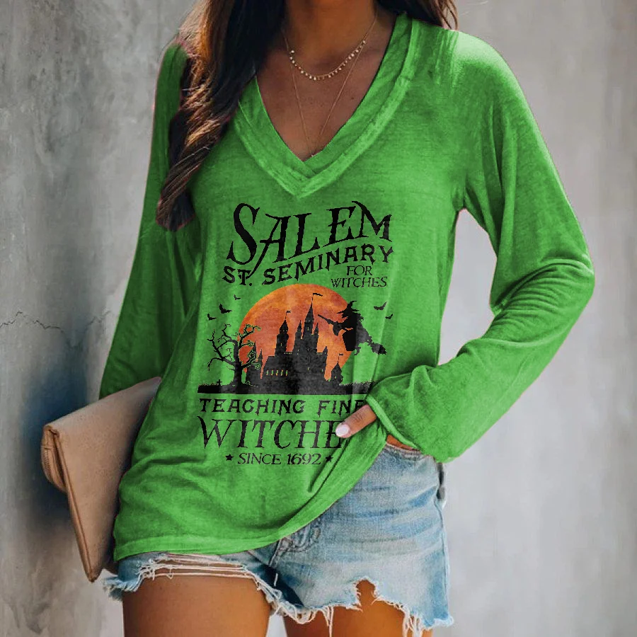 Salem ST. Seminary For Witches Printed Long-sleeved T-shirt