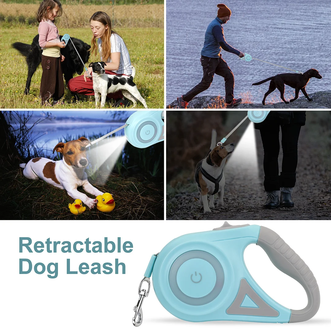BEBANG Retractable Dog Leash, 16ft with Light, Anti-Slip Handle, One Button Brake & Lock Tangle-Free Dog Retractable Leash