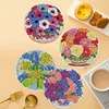 4PCS Wooden Diamond Painted Placemats Round Placemat with Holder (Bouquet)