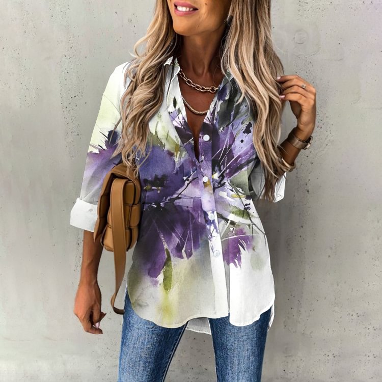Comstylish Floral Print Casual Long Sleeve Shirt