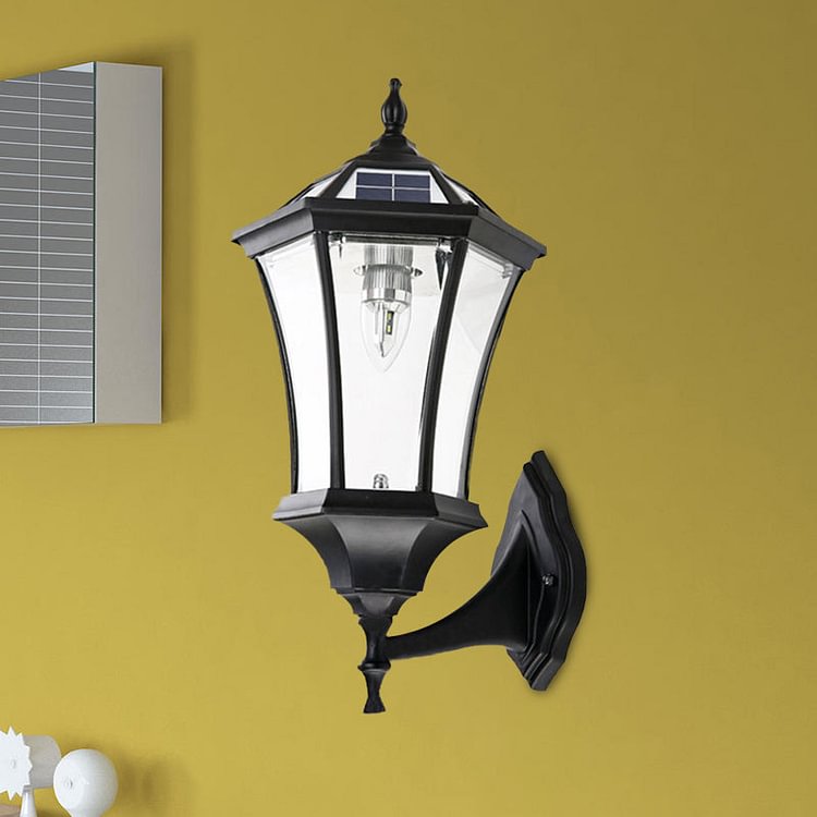 Hexagonal Corridor Wall Lighting Farmhouse Clear Glass 1 Bulb Black Solar Energy Wall Lamp Sconce