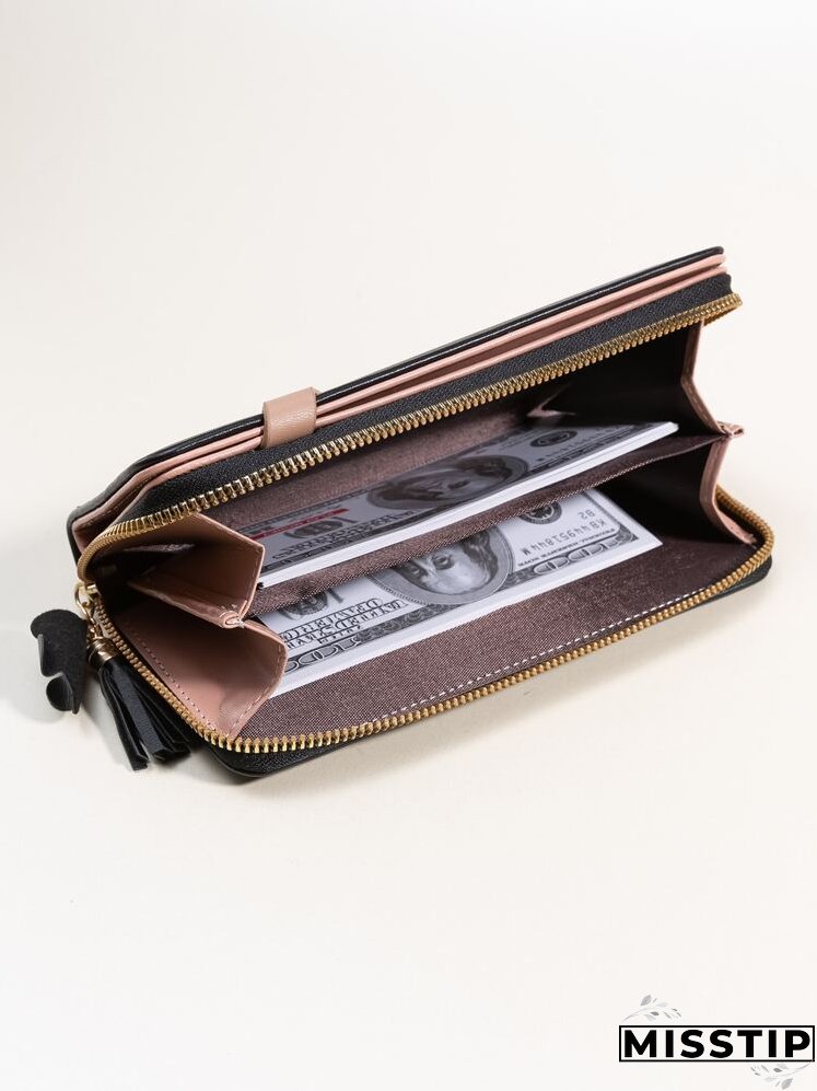 Floral Print Tassel Decor Long Wallet With Wristlet