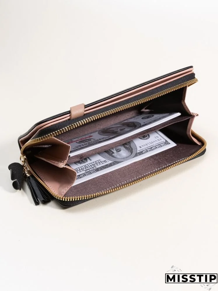 Floral Print Tassel Decor Long Wallet With Wristlet
