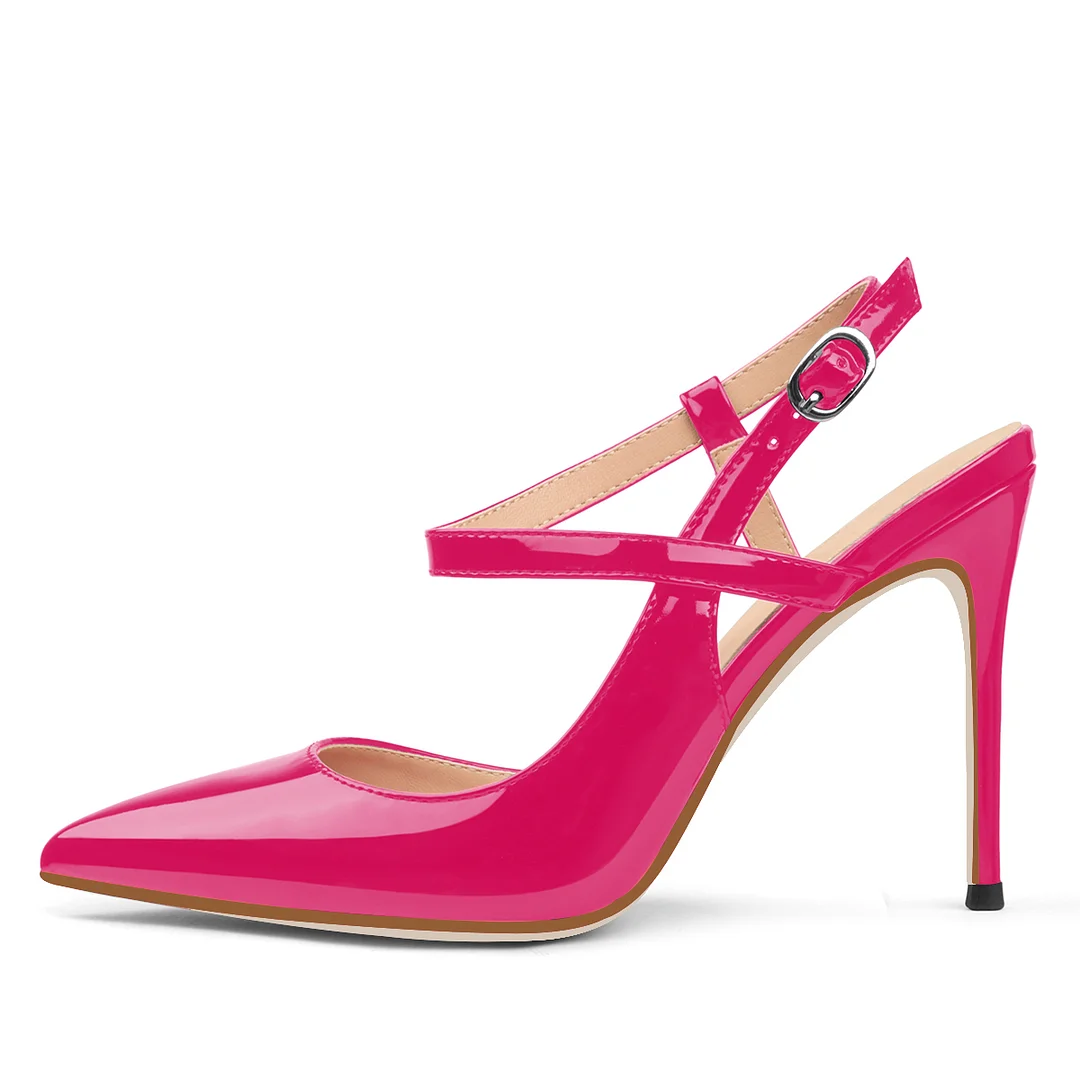 10CM/4 inch Slingback Pumps Ankle Strap Jenlove Stiletto Patent High Heels