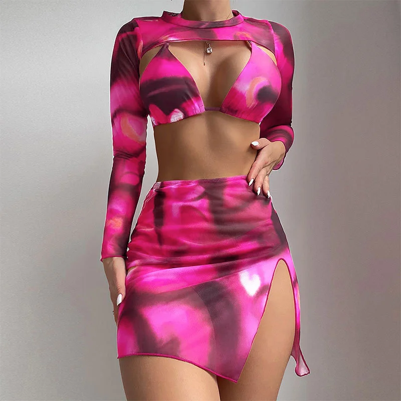 Uveng 2025 New Bikin Bikin Tie Dye Four-Piece Split Swimsuit Woman