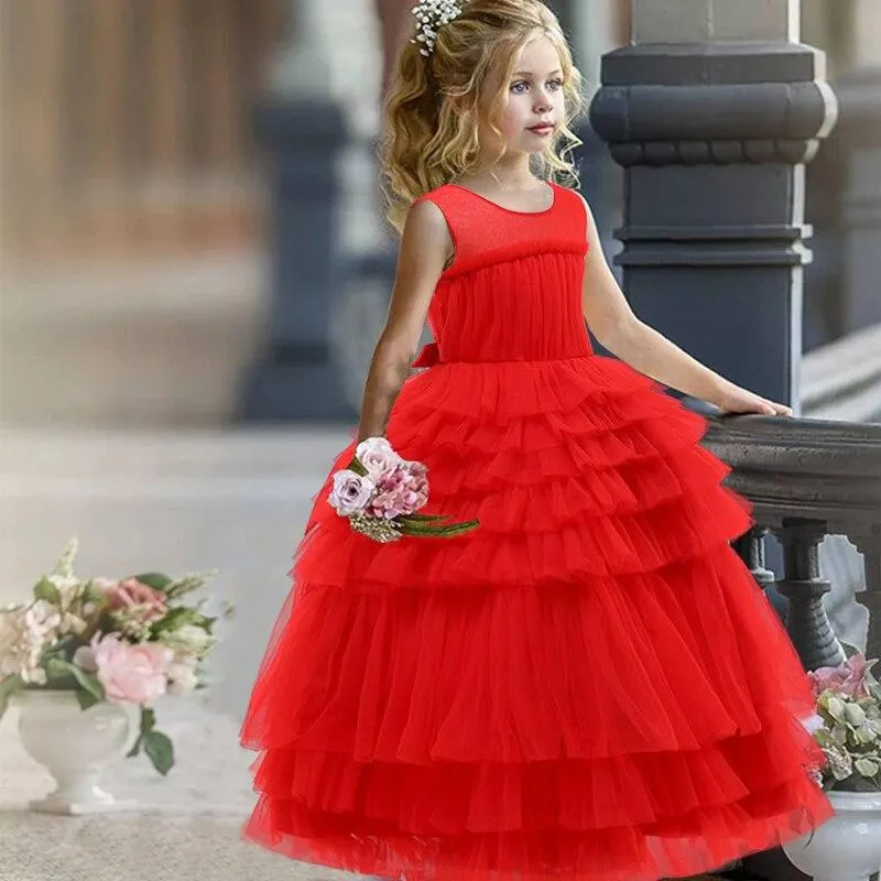 2021 Vintage Costume Kids Dresses For Girls Children Flower Princess Petal Dress Girl Party Wedding Dress Bridesmaid 10 12 Year
