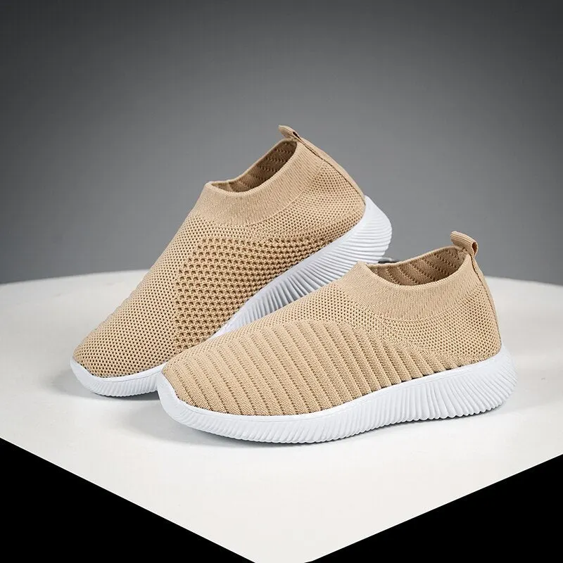 2021 new Women Spring Summer Soft Sneaker Knitted Mesh Vulcanized Shoes Casual Slip on Flat Walking Footwear Zapatos De Mujer