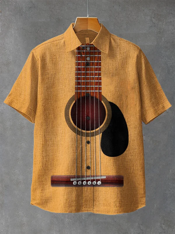Men's Guitar Pattern Print Short Sleeve Shirt