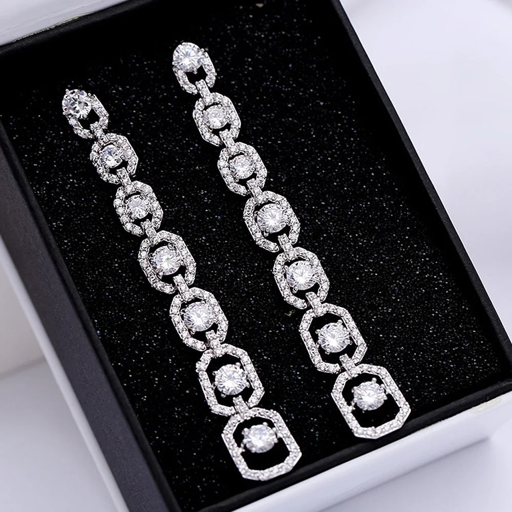 Huitan Creative Link Design Hanging Earrings Silver Color Temperament Ear Accessories for Women Engagement Wedding Trend Jewelry