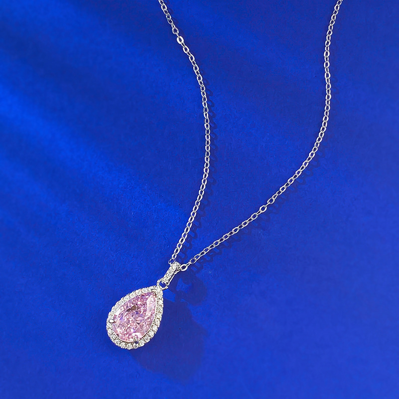 MIKAMU S925 Silver 5-Carat Pink Diamond Pendant Necklace