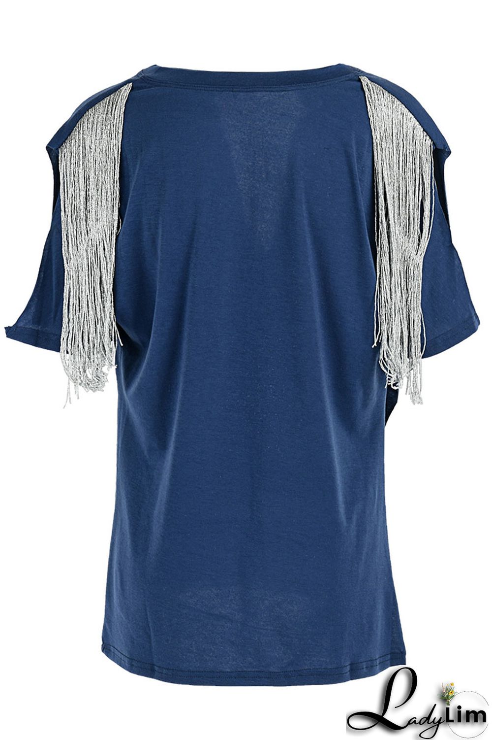 Red Sexy Street Print Tassel Patchwork Slit V Neck T-Shirts