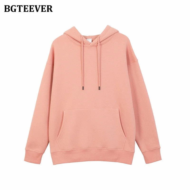 BGTEEVER Winter Thicken Fleece Women Couple Sweatshirt Cotton Oversized Hoodies Sweatshirts Female Warm Pullovers Jacket