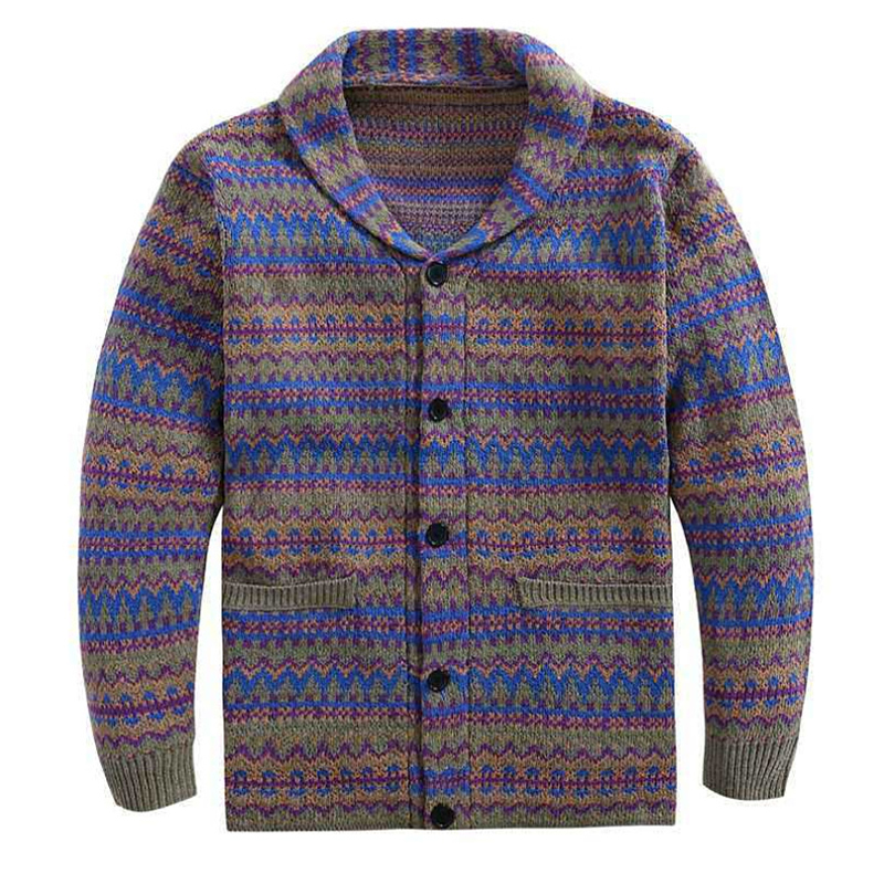 Retro Pattern Knitted Cardigan Fashion Lapel Jacket Casual Sweater