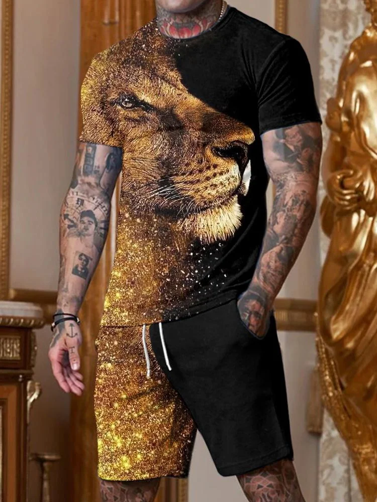 Men's casual lion black print collar suit.jpg