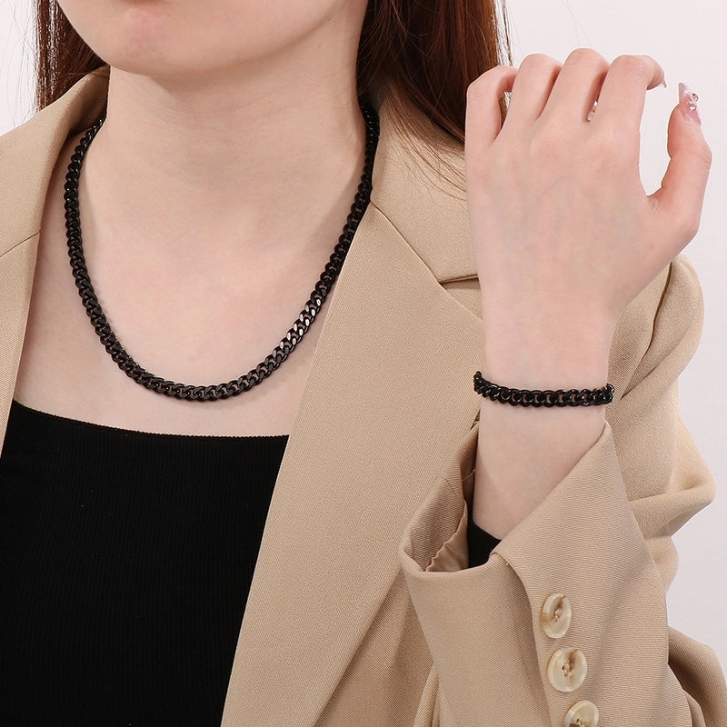 Fashion Simple Bracelet Stainless Steel Six-Sided Grinding Chain Choker Necklace