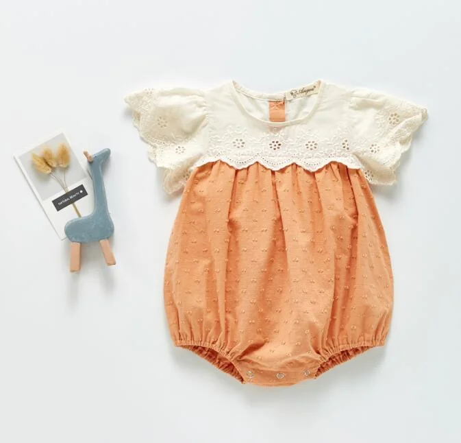 Summer 2021 Baby Kids Rompers Short Sleeve Embroidery Flower Cute Creeper Baby Girl's Bodysuit Outfits