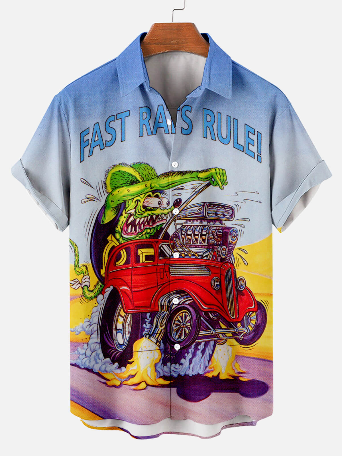 Men's Nostalgic Anime Character Retro Car Short Sleeve Shirt PLUSCLOTHESMAN