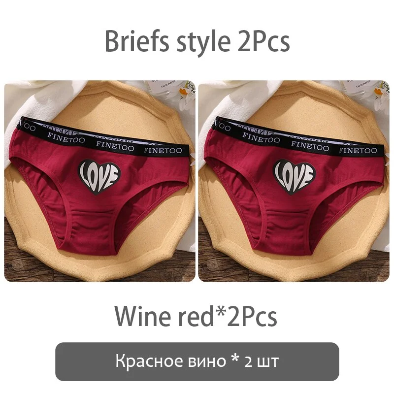 FINETOO Fashion Printing Panties Love Heart Cotton Underwear Women M-2XL Female Underpants Plus Size Girls Briefs Lingerie 2021