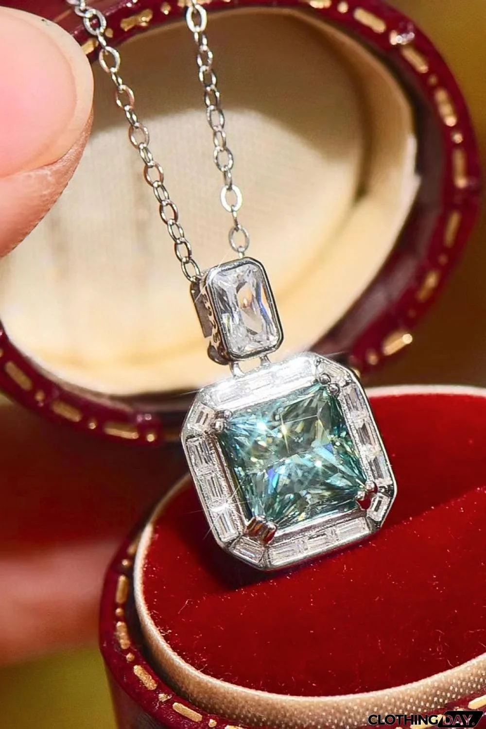 2 Carat Moissanite Square Pendant Necklace