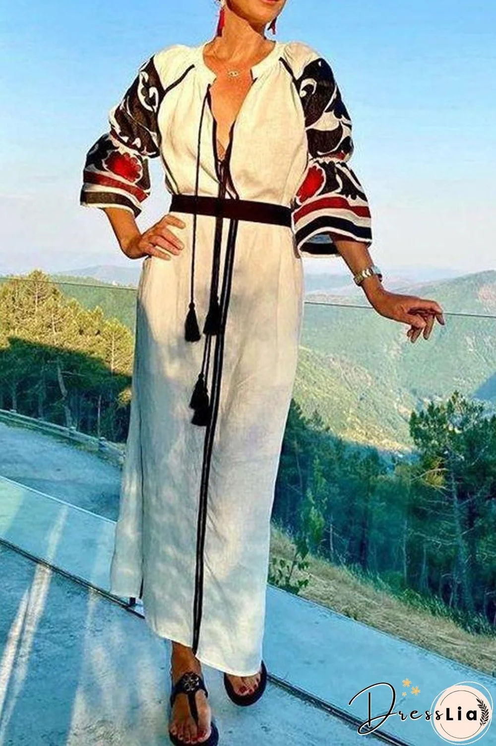 Vintage Half Sleeve Maxi Dress