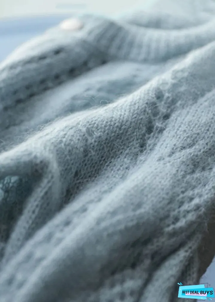 Vintage Sky Blue Oversized Chunky Knit Cardigan Spring