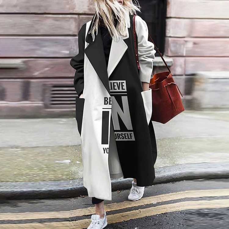 Believe In Yourself Print Long Sleeve Coat
