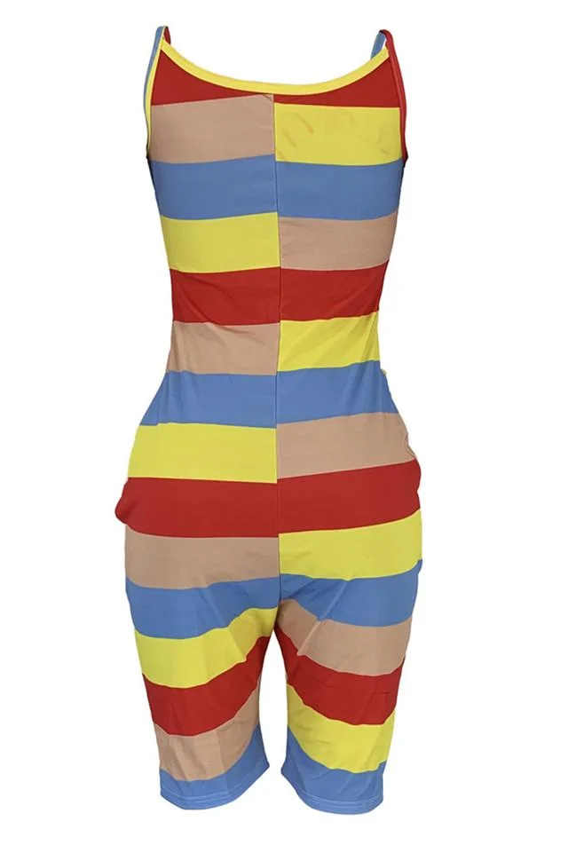 Sexy Color Striped Suspenders Jumpsuit