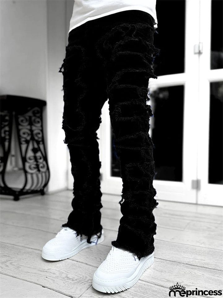 Men's Fashion Street Raw Edge Jeans