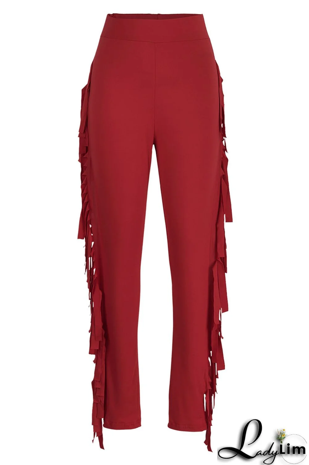 Black Fashion Casual Solid Tassel Regular High Waist Pencil Trousers