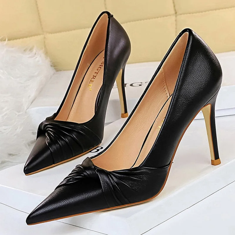 BIGTREE Shoes Spring Woman Pumps Pu Leather Shoes Women Heels Stiletto Fashion Office Shoes High Heels Ladies Shoes Plus Size 43