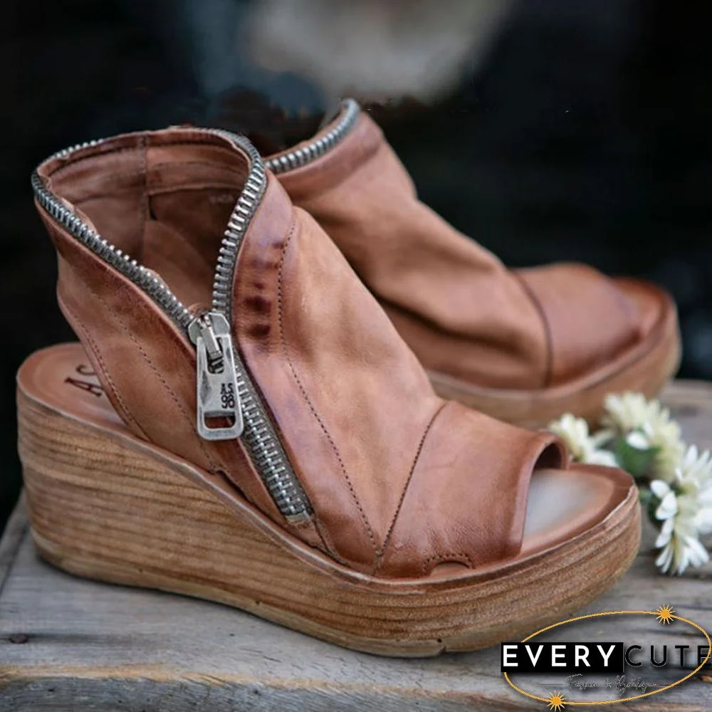 Women Summer Open-Toe Zipper Platform Shoes