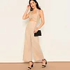 SHEIN Khaki Twist Cutout Front Wide Leg Halter Sleeveless Jumpsuit Women Mid Waist Wide Leg Highstreet Summer Slim Jumpsuits