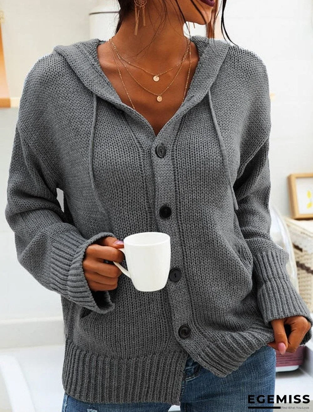 Hooded Knitted Long-sleeved Cardigan Sweater | EGEMISS