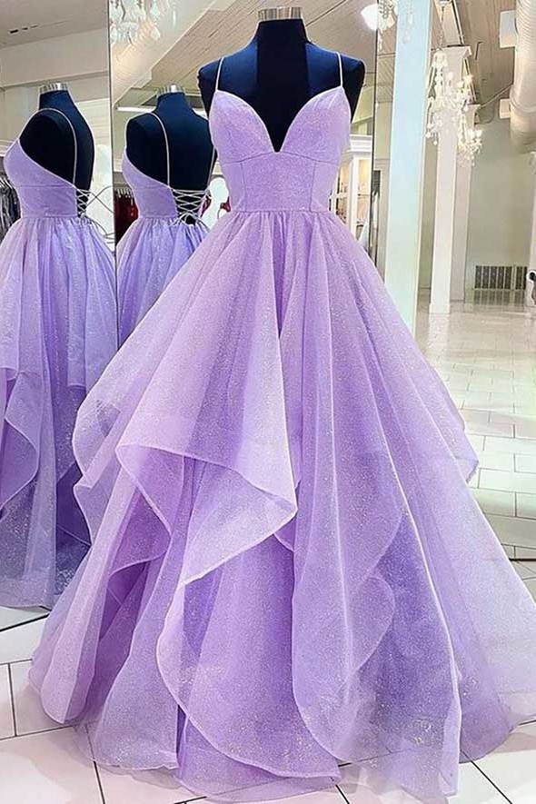 Stunning Purple Spaghetti Strap Backless Radiant Tulle Prom Dress LY0434