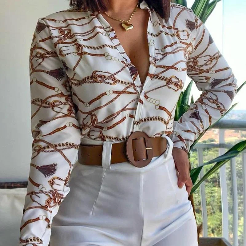 Women Vintage Floral Print Lacing Blouse Shirt Autumn Long Sleeve Sexy V Neck Ladies Top Casual Button Female Fashion Slim Blusa