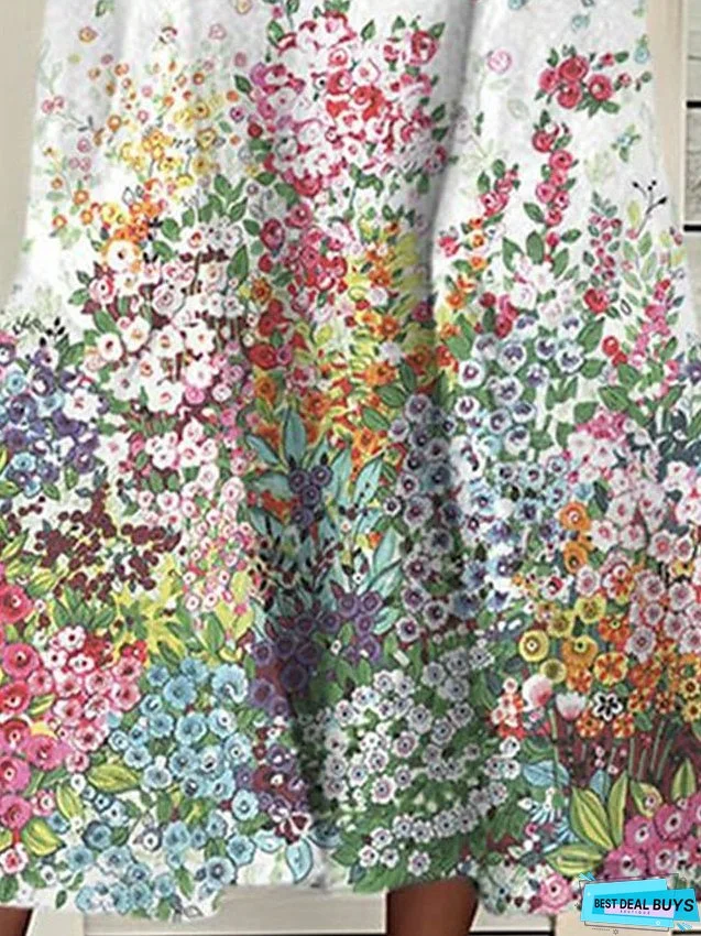 Two Piece Dress Set Casual Dress Print Dress Outdoor Daily Active Modern Pocket Print Midi Dress V Neck Half Sleeve Floral Regular Fit White Red Green Summer Spring S M L XL XXL for Women