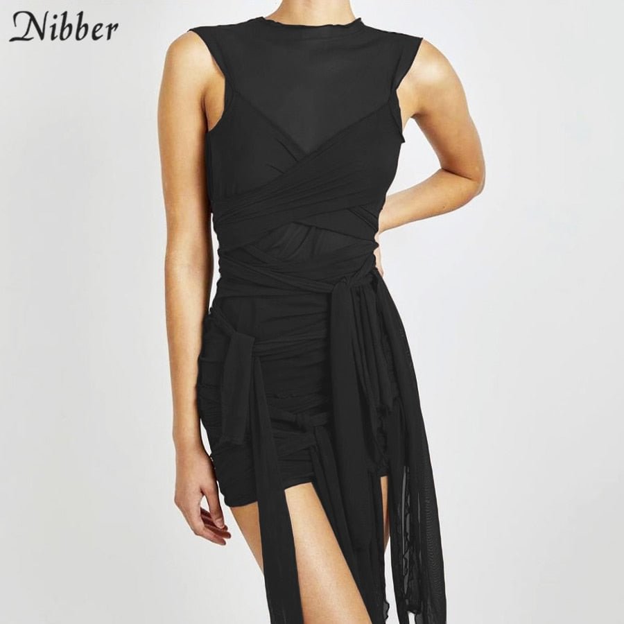 Nibber Chic See-Through Multilayer Cloth Circle Bodycon Dress Women Personality Mesh Streetwear 2021 Club Activity Wild Clothes