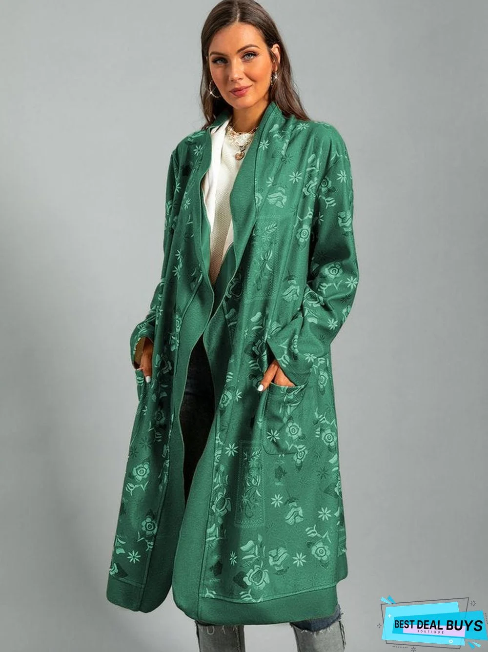 Tribal Long Sleeve Shift Shawl Collar Outerwear