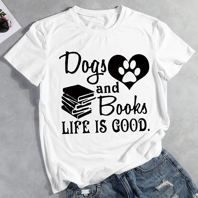 Dog And Books Are Good  Pet Animal Lover T-shirt Tee -01696
