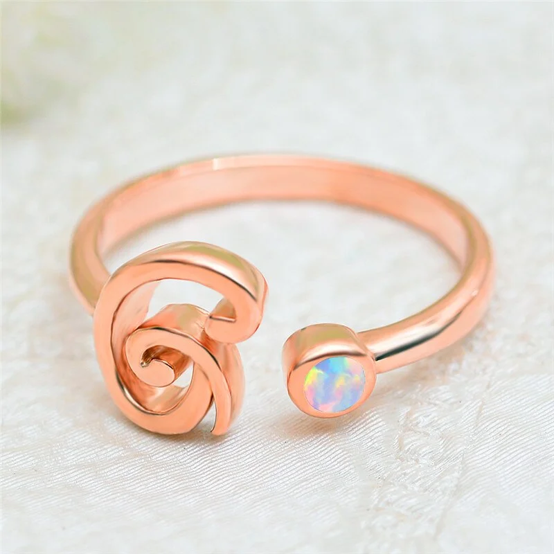 Cute Female G Letter Open Adjustable Ring Boho Small Blue White Opal Wedding Rings For Women Rose Gold Round Engagement Ring