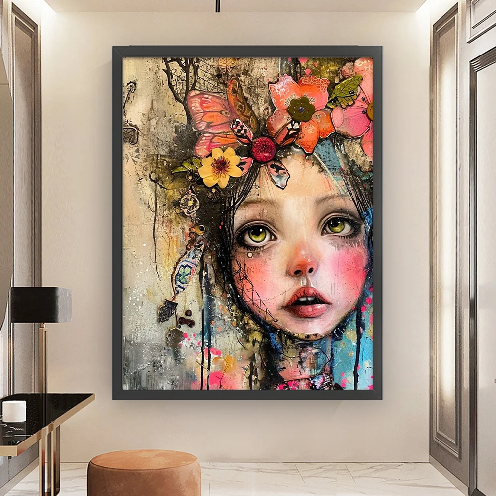 11CT Full Stamped Cross Stitch - Girl(Canvas|45*60CM)