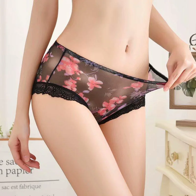 Teenage panties transparent Embroidery Hollow Out Underwear Panties  lace Briefs Low Waist Shorts Lingeries Cueca Calcinhas