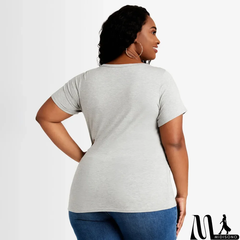 MidiSono - Plus Size Casual Printed Short Sleeve O Neck T Shirt