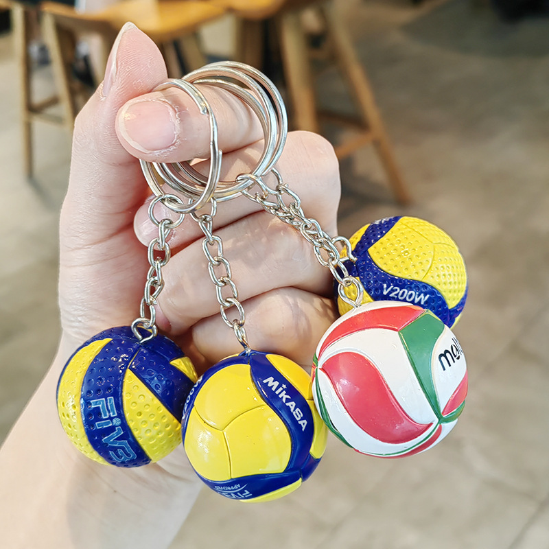 New Cartoon Rubber Volleyball Light Keychain Digital Printing Fashion Trend Sporty Creative Schoolbag Pendant Women Men's Mini