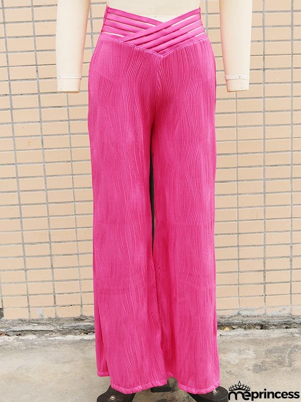 Loose Wide Leg Elasticity Hollow Pleated Solid Color Pants Trousers