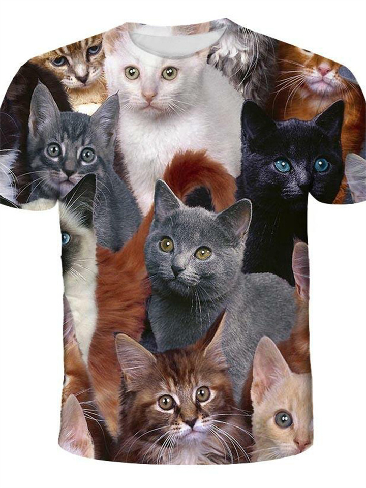 3D Cat Design Summer Men's T-shirt 3D Printing Short Sleeve S M L XL 2XL 3XL 4XL 5XL