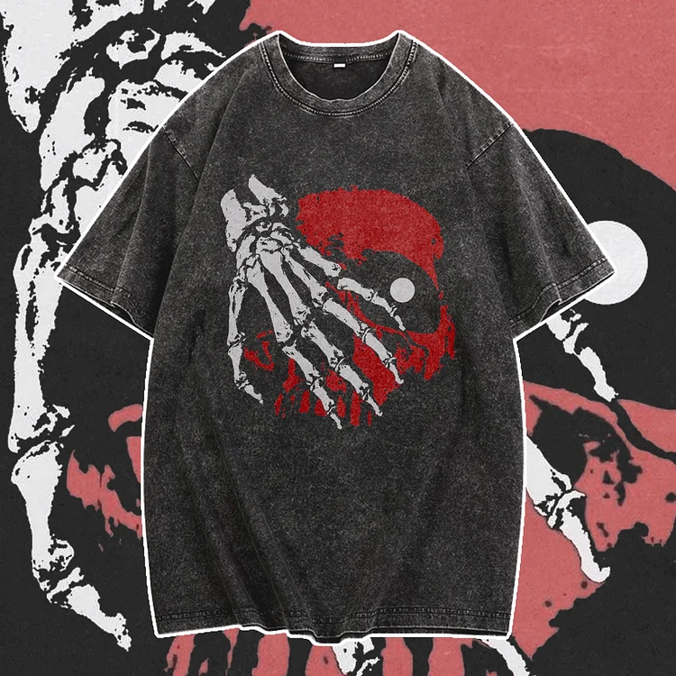 Davidhawaii100% Cotton Casual Vintage Comfort Red Skull Street T-Shirt - 100% Cotton